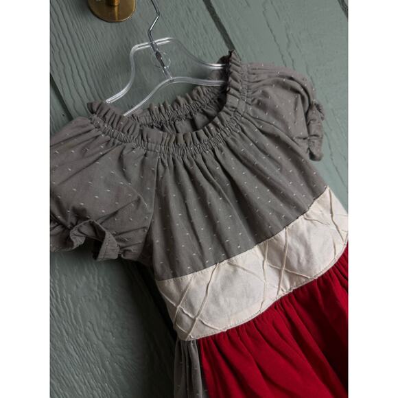 Persnickety Girls Christmas Dress Gray Red White Holiday Stocking Appliqué 2T - Picture 3 of 6